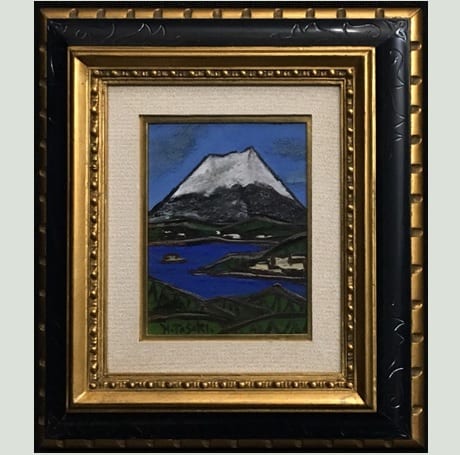 田崎広助 朱富士 荒い 磁彩画 田崎暘之介 鑑定発行証あり
