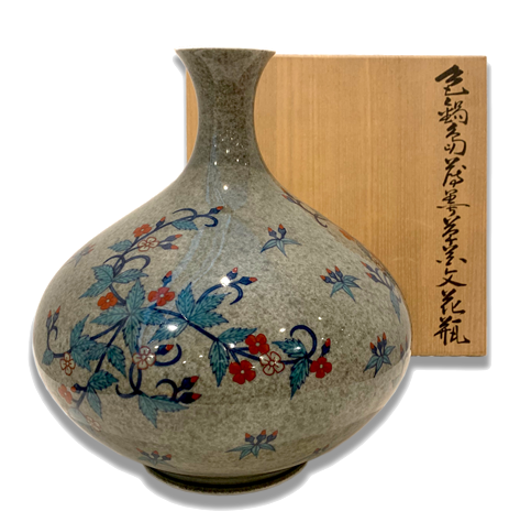 真作 色鍋島薄墨草花文花瓶 13代今泉今右衛門 信じ込ん